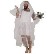 COSTUME CARNEVALE DA SPOSA UOMO ABITO TG XL 54/56 SPOSO VESTITO COMPLETO DI VELO BIANCO DA CERIMONIA NO ACCESSORI