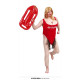 COSTUME BAGNINO UOMO TUTA TG M 48/50 ROSSO E COLORCARNE CON FUORIUSCITA PELI INTIMI PER TRAVESTIMENTI ADDIO AL CELIBATO
