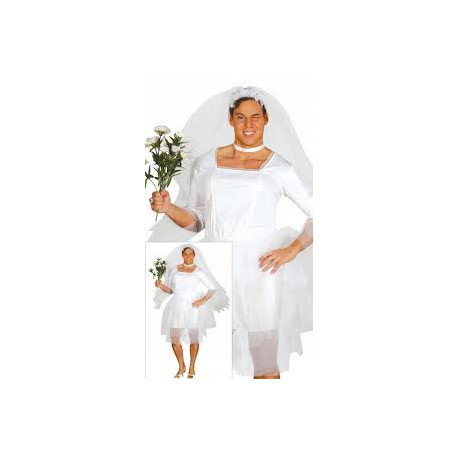 COSTUME CARNEVALE DA SPOSA UOMO ABITO TG M 48/50 SPOSO VESTITO COMPLETO DI VELO BIANCO DA CERIMONIA NO ACCESSORI