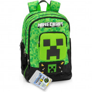 ZAINO ORGANIZZATO MINECRAFT ZAINO SCUOLA 43X32X23CM 2 TASCHE NEROVERDE+PIXEL PER PERSONALIZZARLO PANINI SCUOLA ITALY
