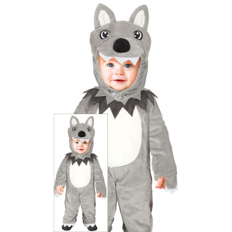 COSTUME DA LUPO 18/24 MESI TUTONE CON CAPPUCCIO VESTITO CARNEVALE A TEMA ANIMALI DEL BOSCO LUPETTO NO ACCESSORI GUIRCA