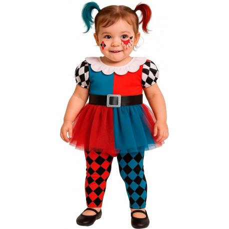 COSTUME LIL COLORFULL HARLEYQUINN 18/24MESI ABITO PANTALONI CINTURA PER TRAVESTIMENTI A TEMA THE JOKER BATMAN NOACCESSOR