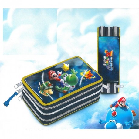 ASTUCCIO 3 CERNIERE SUPER MARIO GALAXY 2 COMPLETO DI COLORI E CANCELLERIA