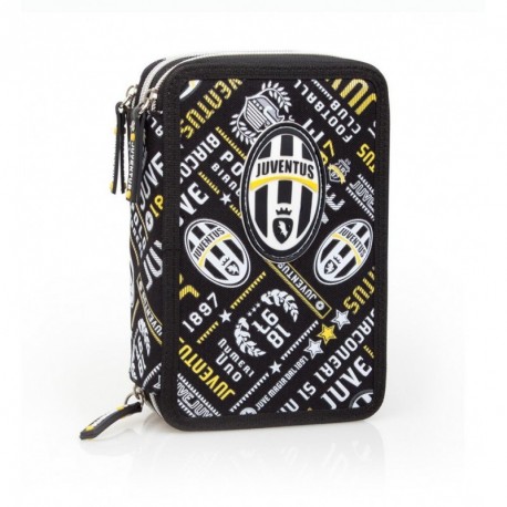 ASTUCCIO SCUOLA 3 ZIP FC JUVENTUS NERO CON SCRITTE BIANCO E OERO COMPLETO  DI 43 PEZZI.PRODOTTO UFFICIALE