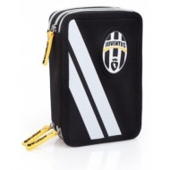 ASTUCCIO SCUOLA 3 ZIP FC JUVENTUS NERO CON 2 STRISCIE BIANCHE COMPLETO DI 43 PEZZI PRODOTTO UFFICIALE