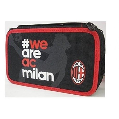 ASTUCCIO SCUOLA 3 ZIP AC MILAN NERO CON SCRITTE ROSSE E BIANCHE