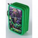 ASTUCCIO SCUOLA 3 ZIP COMPLETO TURTLES COLORE VERDE