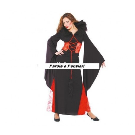 VESTITO CARNEVALE MORTICIA GORGONA ADULTA LUNGO FAMIGLIA ADDAMS HALLOWEEN E FESTE VARIE TAGLIA UNICA 100%POLIESTERE