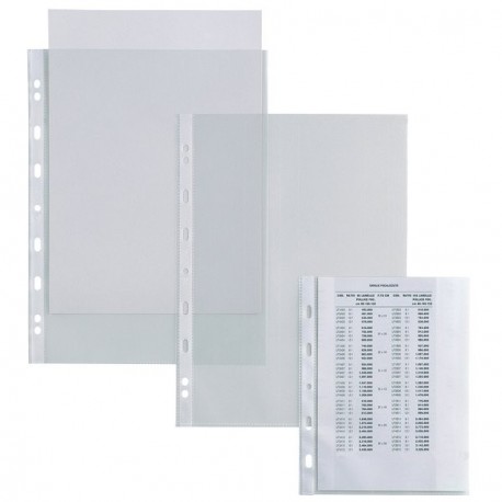 CONFEZIONE 50 BUSTE TOP QUALITY A4 TRASPARENTI A FORATURA UNIVERSALE FINITURA LUCIDA IN PROPILENE BORDO RINFORZATO 11 F