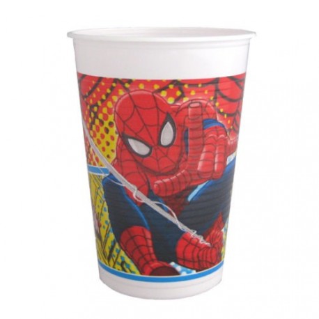 BLISTER 8 BICCHIERI PARTY DI PLASTICA 200ML.STAMPA SPIDERMAN MARVEL ORIGINAL