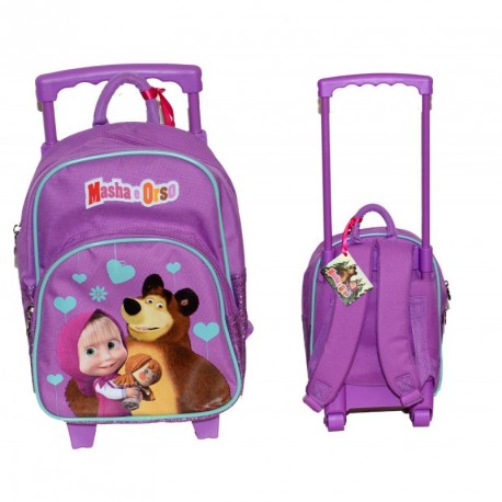 ZAINO TROLLEY ASILO MASHA E ORSO VIOLA ORIGINAL 35X21X15CM. ACCADEMIA ITALY.