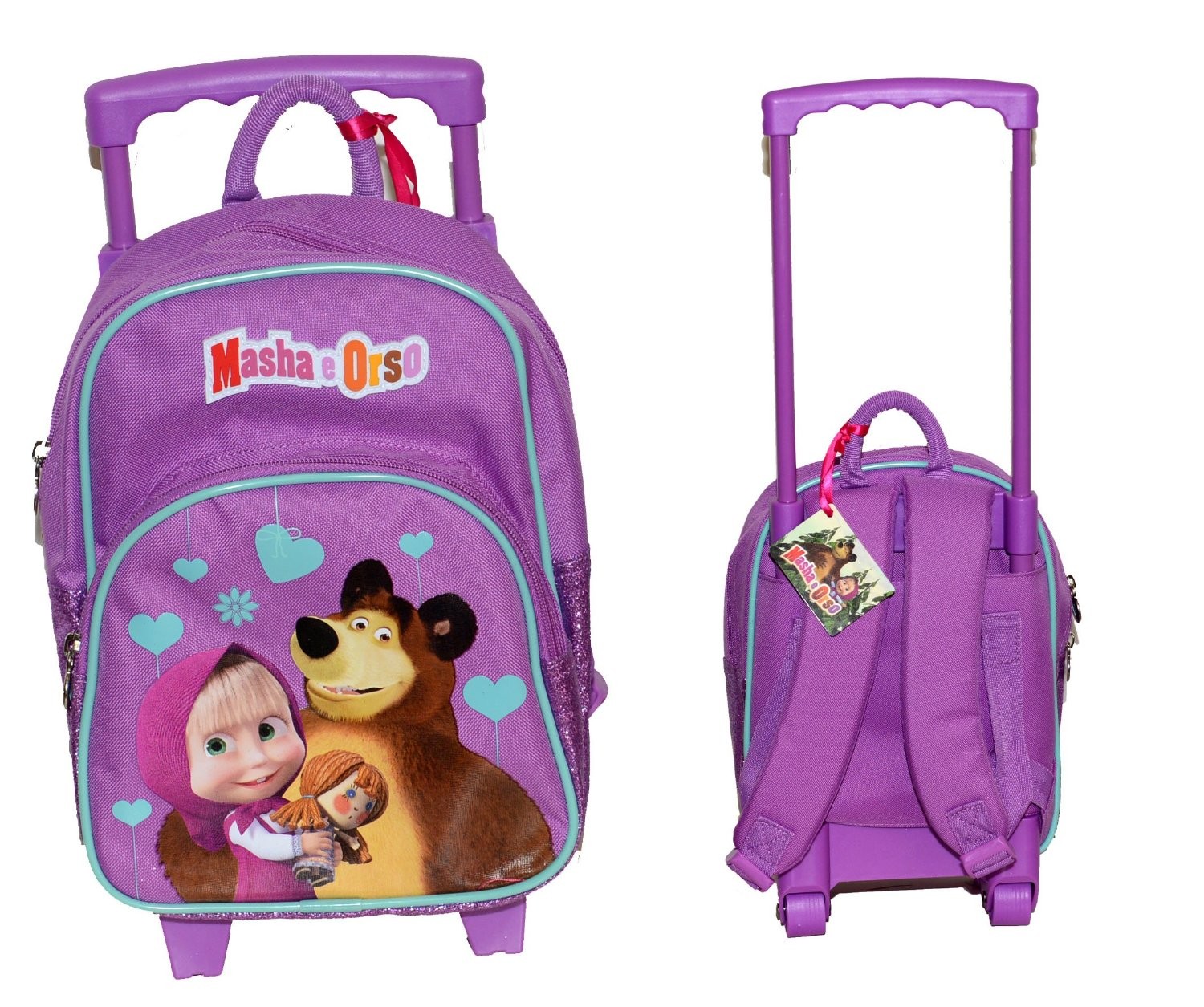 ZAINO TROLLEY ASILO MASHA E ORSO VIOLA ORIGINAL 35X21X15CM. ACCADEMIA ITALY.