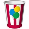 CONFEZIONE 8 BICCHIERI CARTA 266ML.CIRCUS TIME BIANCOROSSI CON PALLONCINI.PRODOTTO ORIGINALE MADE IN USA