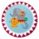 BLISTER 8 PIATTI PICCOLI DI CARTA CIRCUS TIME BIANCOROSSI CON STAMPA ANIMALI CARTONI ALL INTERNO.MADE IN USA