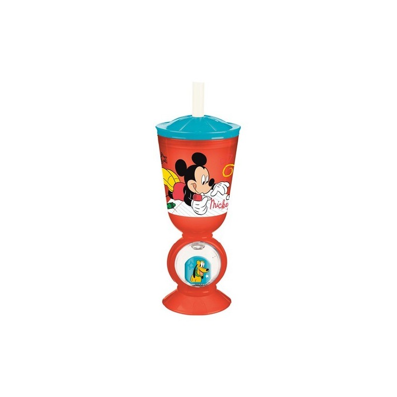 BICCHIERE CON CANNUCCIA MICKEY DISNEY ORIGINAL CON BOLLA DI ACQUA ALLA BASE