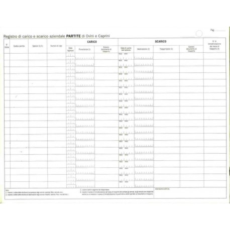 REGISTRO CARICO-SCARICO OVINI E CAPRINI 24 PAGINE APERTURA LATERALE DATA UFFICIO ITALY