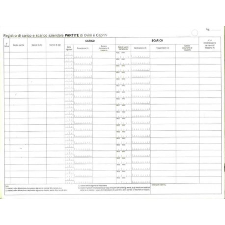 REGISTRO CARICO-SCARICO OVINI E CAPRINI 24 PAGINE APERTURA LATERALE DATA UFFICIO ITALY