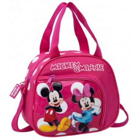 BORSETTA CON TRACOLLA MINNIE E MICKEY DISNEY ORIGINAL FUCSIA 23X19X10CM.STAMPA LUCIDA A RILIEVO IN PVC 30% POLIESTER 70%