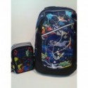 SCHOOL PACK COMIX ORIGINAL ZAINO TONDO ORGANIZZATO 3 CERNIERE E ASTUCCIO 3 ZIP COMPLETO.BLU E NERO CON GRAFFITI 42X32X20