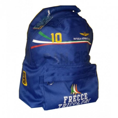 ZAINO AMERICANO TONDO FRECCE TRICOLORI ORIGINALE AZZURRO 42X32X15CM.100% POLIESTERE F.C.PANINI SCUOLA ITALY