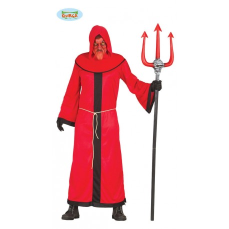 VESTITO CARNEVALE HALLOWEEN DEMONIO ADULTO TAGLIA UNICA COLORE ROSSO COMPLETO DI 3 PEZZI TUNICA/CINTURA/CAPPUCCIO