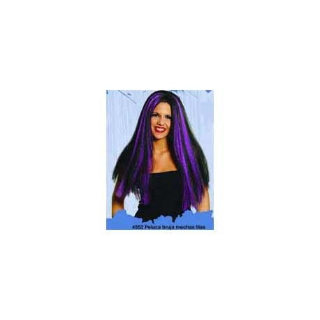 PARRUCCA LUNGA LISCIA CAPELLI NERI CON MACHE FUCSIA HIGH QUALITY GUIRCA