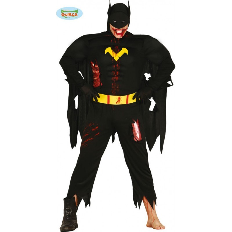 BLACK HERO ADULTO CARNEVALE-HALLOWEEN ZOMBIE NERO BATMAN COMPLETO DI 3  PEZZI VESTITO/CINTURA/MASCHERA CON