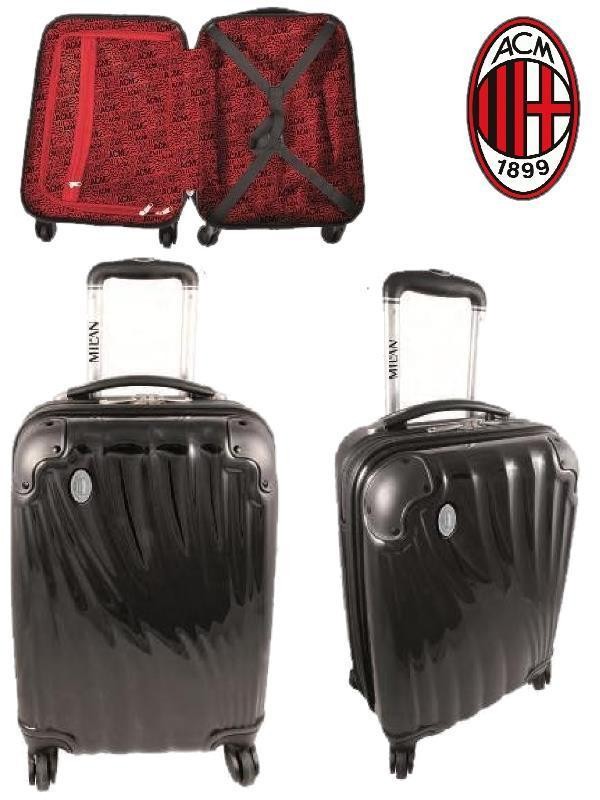TROLLEY RIGIDO ABS 4 RUOTE AC MILAN ORIGINAL NERO 53X34X22CM.VALIGIA  BAGAGLIO A MANO DA CABINA.PRODOTTO UFFICIALE ITALY