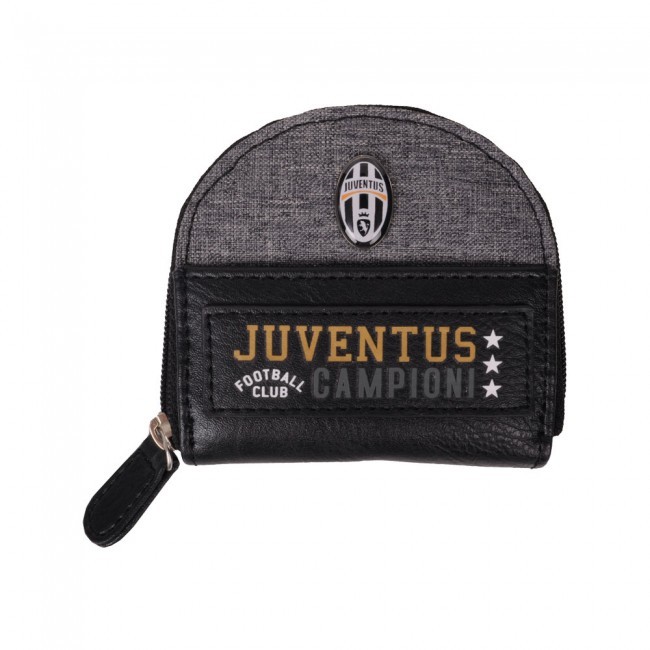 PORTAMONETE TACCO FC JUVENTUS ECOPELLE NERO E GRIGIO CON ZIP 8 5X8CM.70 PU30 PL.PRODOTTO UFFICIALE ENZO CASTELLANO
