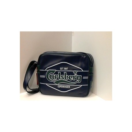 TRACOLLA ORIZZONTALE CARLSBERG COLLEGE LABEL BLU E VERDE 36X30X11CM. POLIURETANO. INTERNO POLIESTERE ACCADEMIA ITALY