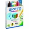 GIOTTO CERA STRONG 3 IN 1 PASTELLI A CERA PLASTICI 12 COLORI COMPRESO ORO E ARGENTO TEMPERINO E GOMMA INCLUSI