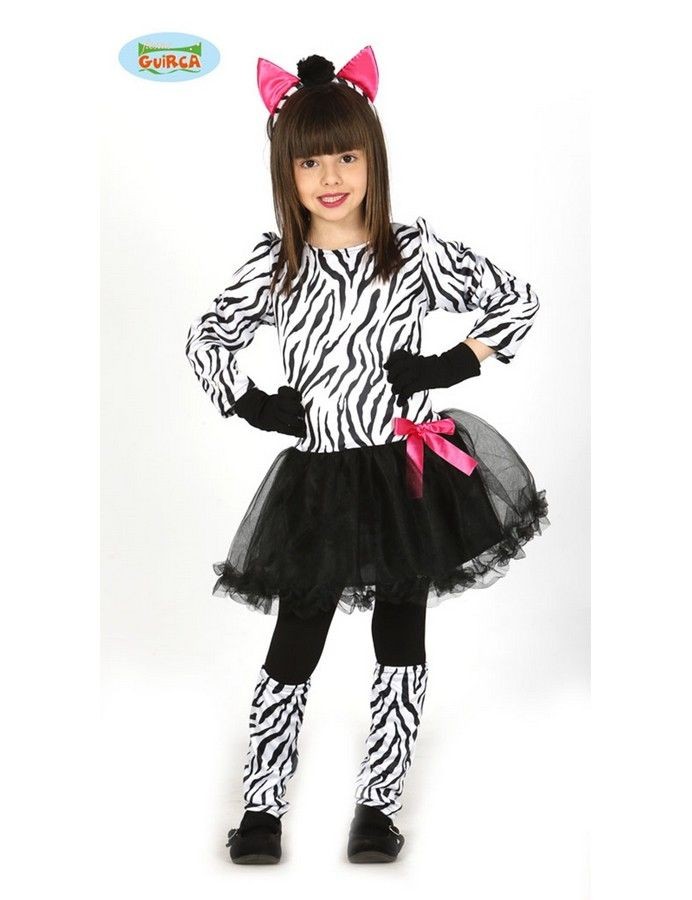 COSTUME CARNEVALE ZEBRA BAMBINA 10/12 ANNI VESTITO CON CODA FIOCCO/DIADEMA/  COPRIGAMBE PER FESTE E PARTY VARI COD.83231