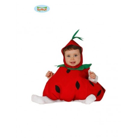 COSTUME CARNEVALE FRAGOLINA BAMBINI 12/24 MESI COMPLETO DI TUNICA E CAPUCCIO 100% POLIESTERE GUIRCA COD.83183