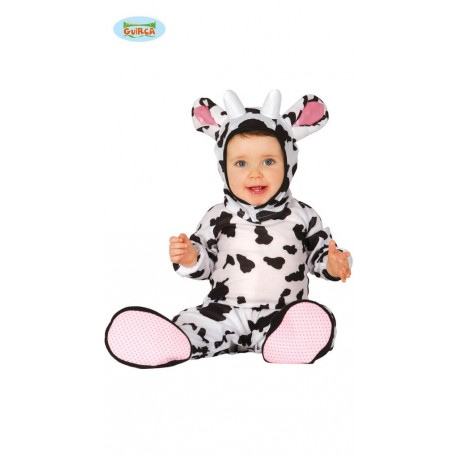 COSTUME CARNEVALE MUCCA PEZZATA BAMBINI 12/24 MESI VESTITO COMPLETO TUTA/CODA/CAPPELLO/COPRISCARPE COD.83321 GUIRCA