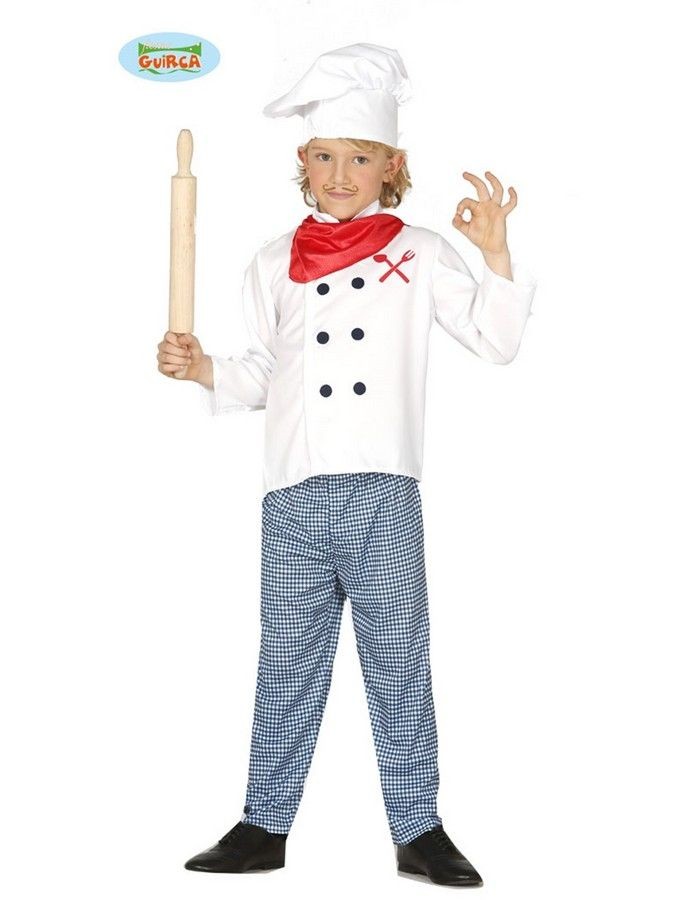 COSTUME CARNEVALE COCINERO CHUOCO MASTER CHEF BAMBINO 3/4 ANNI VESTITO  CAPPELLO PANTALONI GIACCA FOULARD COD.83361