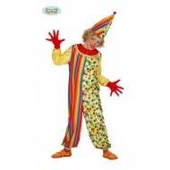 COSTUME CARNEVALE CLOWN PAGLIACCIO BAMBINI 7/9 ANNI VESTITO COMPLETO TUTA E CAPPELLO PER FESTE E PARTY VARI COD.83401