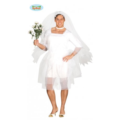 COSTUME CARNEVALE VESTITO CON VELO BIANCO PER CERIMONIA SPOSO TAGLIA UNICA COD.84395 GUIRCA 8434077843956