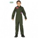 COSTUME CARNEVALE AVIATORE/PILOTA AEREI/ELICOTTERI BAMBINO 10/12 ANNI VESTITO TUTA VERDE COD.83294 GUIRCA 8434077832943