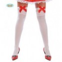 CALZE NYLON BIANCHE CON FIOCCO ROSSO IN ALTO PER FESTE E TRAVESTIMENTI DI CARNEVALE COD.16555 COD.B.8434077165553