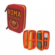 ASTUCCIO CORREDO SCUOLA AS ROMA ORIGINAL COMPLETO DI 41 PEZZI GIOTTO/FILA/LYRA/TRATTO PENNA CANCELL.FRIXION.PANINI ITALY