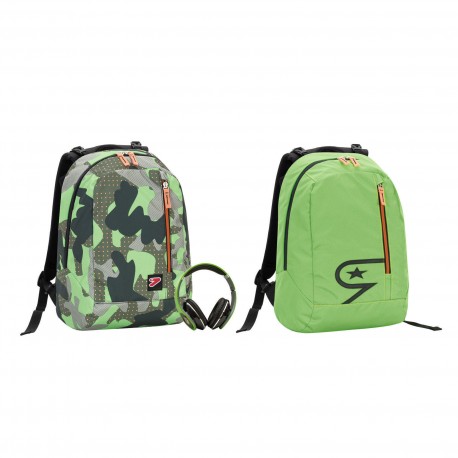 ZAINO SCUOLA DOUBLE CAMOUFLAGE GREEN SEVEN ORIGINALE 40X30 CM CON CUFFIE OMAGGIO