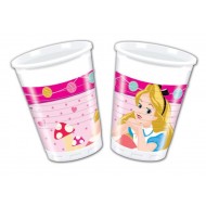 CONFEZIONE 8 BICCHIERI PLASTICA DECORATI ALICE NEL PAESE MERAVIGLIE ORIGINAL DISNEY 200ML.