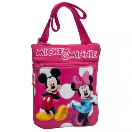 TRACOLLINA MINNIE E MICKEY LUNARES DISNEY ORIGINAL 2 ZIP PVC/POLIESTERE 20X24CM.FUCSIA STAMPA A RILIEVO