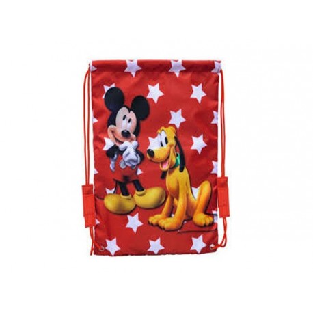 SACCA CON SPALLACCI MICKEY PLUTO STARS DISNEY ORIGINAL 30X40CM.ROSSA 100% POLIESTERE