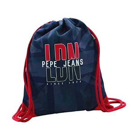 SACCA CON SPALLACCI PEPE JEANS LONDON ORIGINAL COLORE BLU E ROSSA 35X44CM.100% POLIESTERE