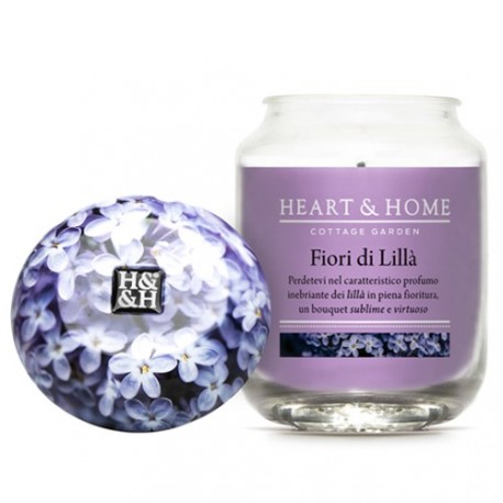 CANDELA PROFUMATA FIORI DI LILLA LEYLAK CICEKLERI 115GR. IN VASO DI VETRO CON TAPPO DECORATIVO ALTA QUALITA" HEART HOM