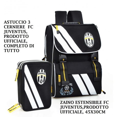 SCHOOL PACK FC JUVENTUS ORIGINALE ZAINO ESTENSIBILE ED ASTUCCIO 3 ZIP COMPLETO OFFERTA KIT SCUOLA 2016