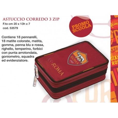 ASTUCCIO 3 ZIP AS ROMA ORIGINAL ROSSO CON LOGO COMPLETO DI 46 PEZZI COLORI FILA/GIOTTO PRODOTTO UFFICIALE PANINI ITALY