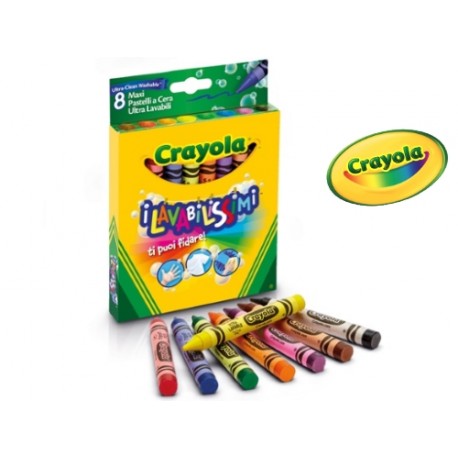 I LAVABILISSIMI BLISTER 8 MAXI PASTELLI A CERA ULTRA LAVABILI DA SUPERFICI NON POROSE/PELLE/VESTITI.TOP QUALITY CRAYOLA