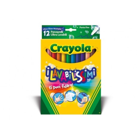 I LAVABILISSIMI CRAYOLA BLISTER12 PENNARELLI ULTRA LAVABILI DA SUPERFICI NON POROSE/PELLE/VESTITI PUNTA FINE TOP QUALITY